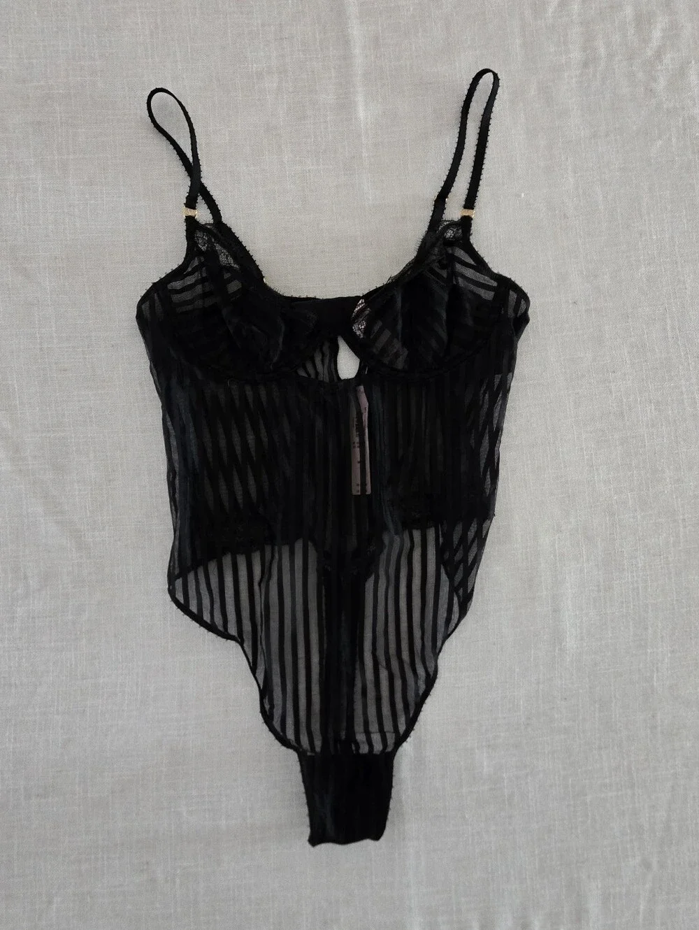 NWT Tease Sheer Stripe Lace-Trim Cupped Bodvsuit
